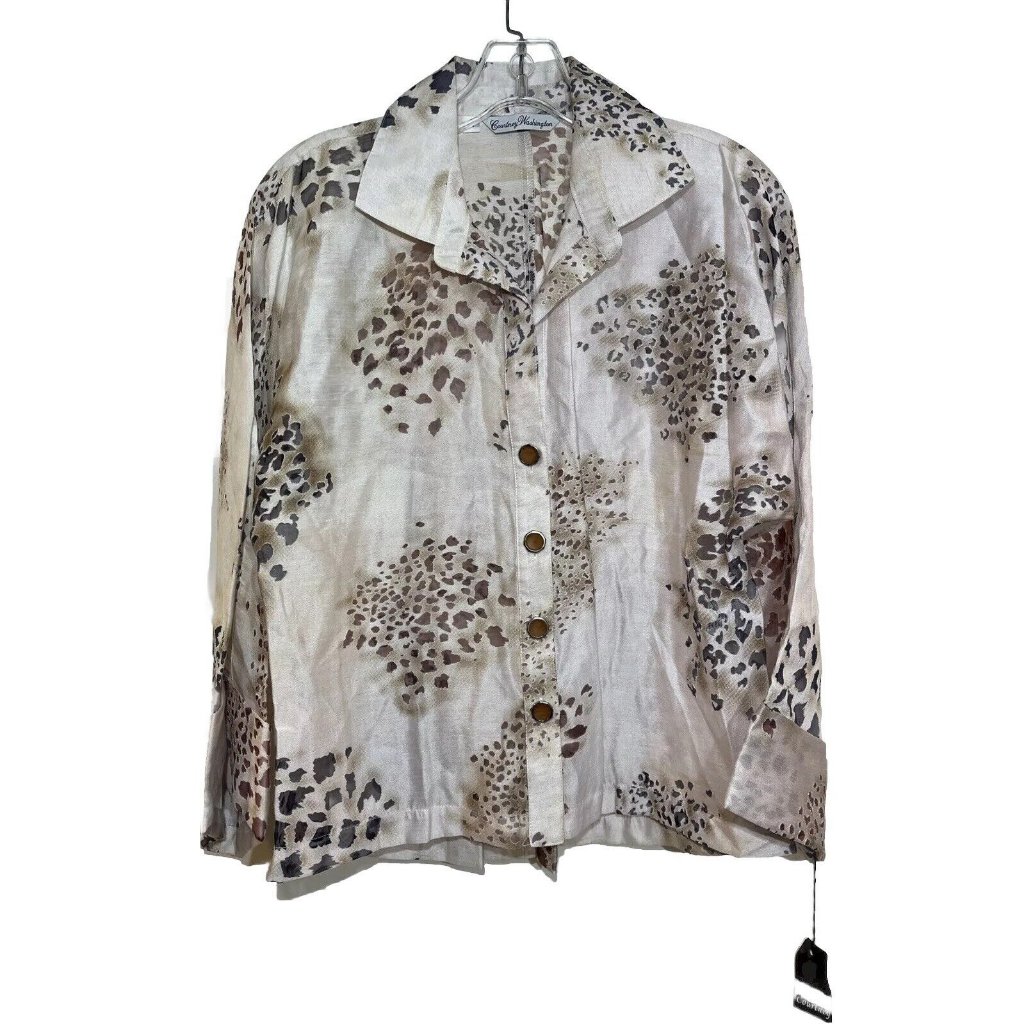 Courtney Washington Women's Medium Blouse Linen Blend Animal Print Nwt $164